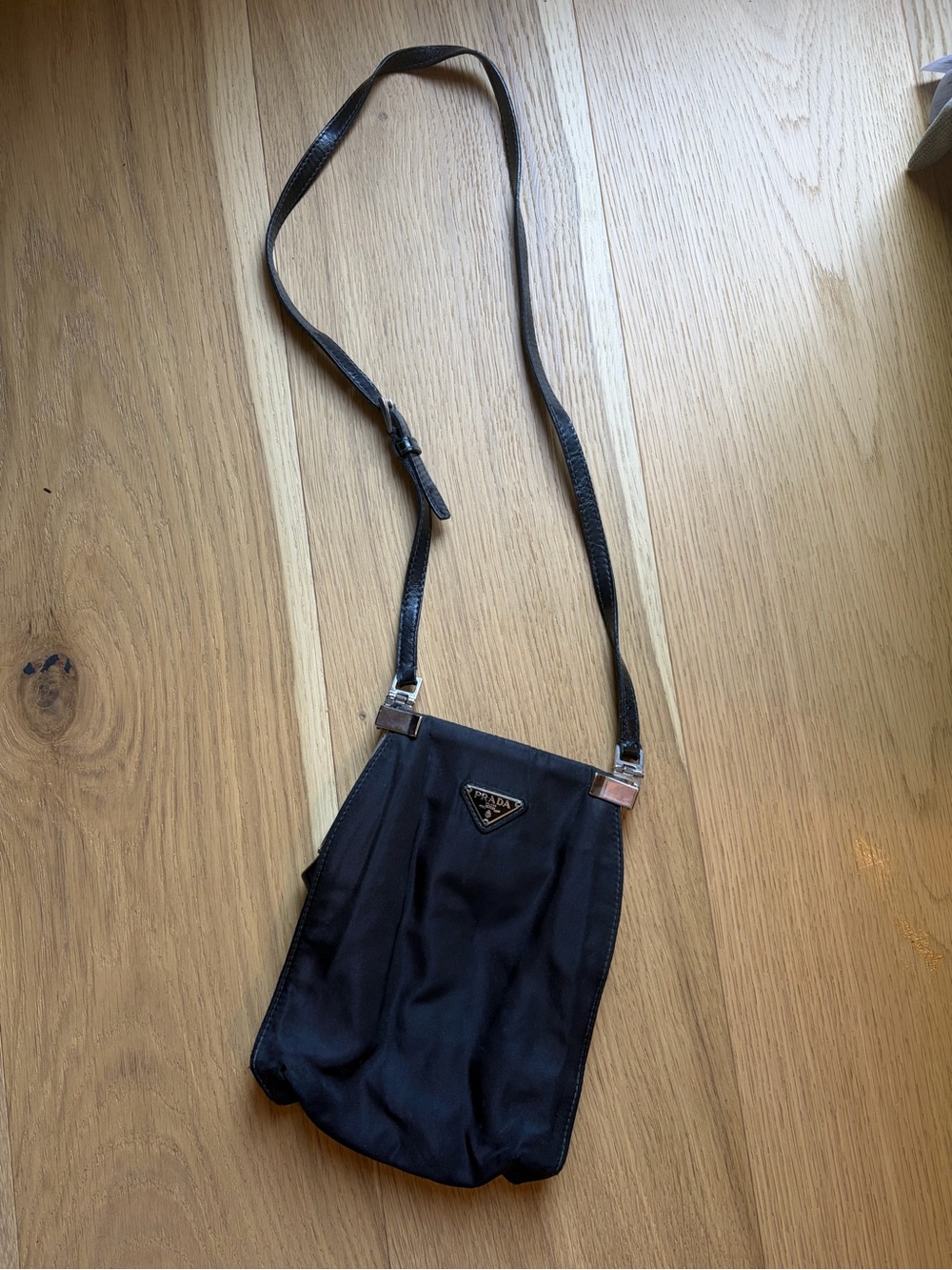 Prada Black Nylon Messenger Crossbody with Leather Strap